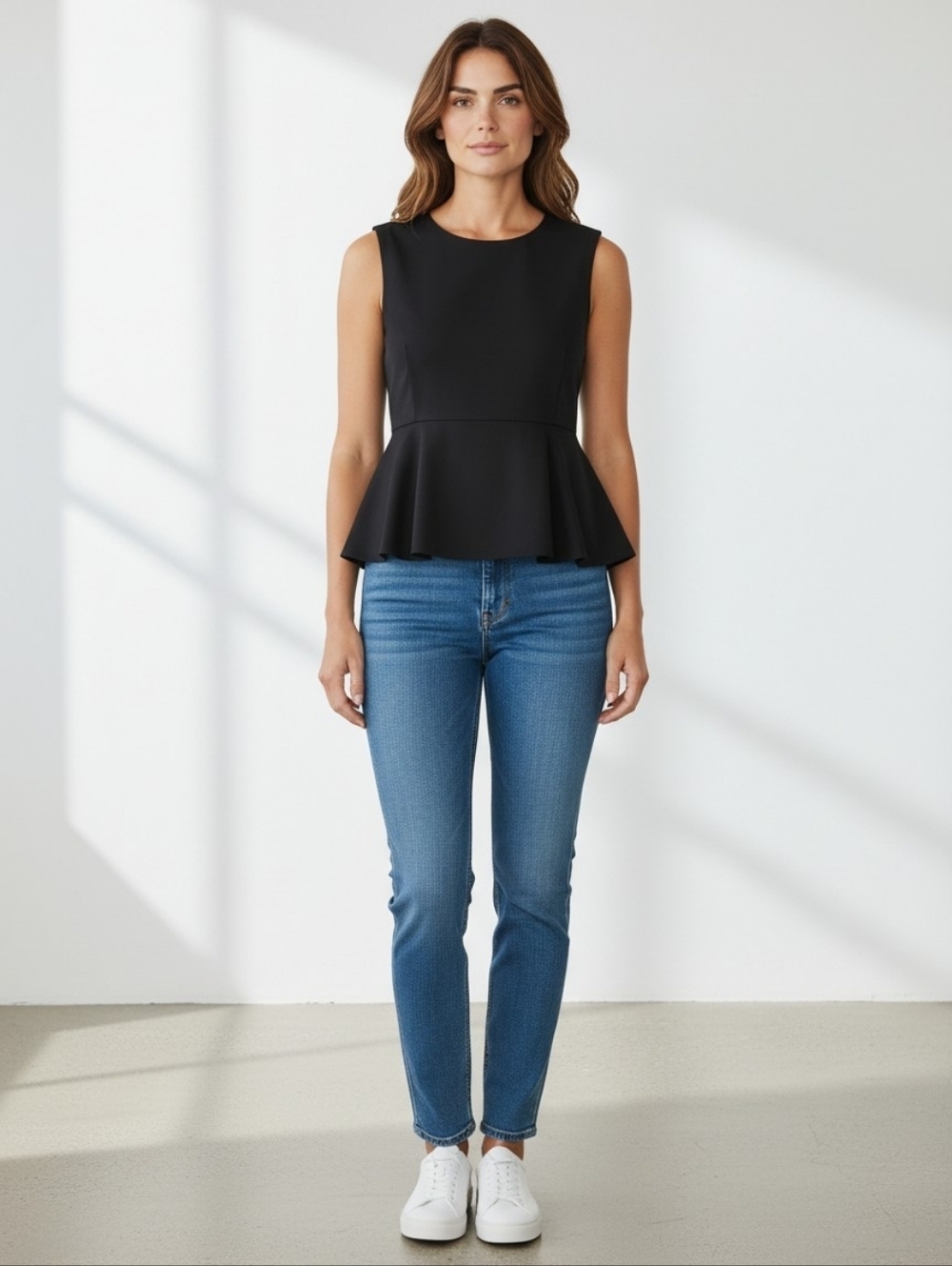 Theory Kalsing ADM Crepe Peplum Top Black Sleeveless Medium Structured Flare - Picture 2 of 13